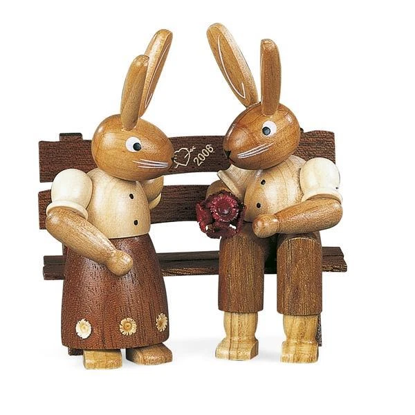 Statua Pasqua Coppie Coniglietto su Panchina Natura Piccolo Altezza 9cm Nuovo