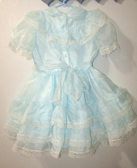 Vintage Sugar Plum Girls Pageant Party Dress Sheer Ruffle Lace Light Blue USA 10 2