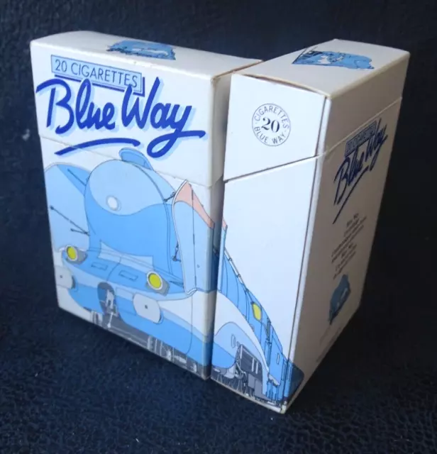 BLUE WAY lot de 2 anciens paquets de cigarettes VIDES Collection Train rétro 90