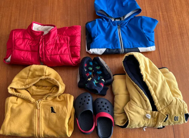 Boys 12-18 Months Winter Bundle Gilets, Jacket and Indoor Shoes