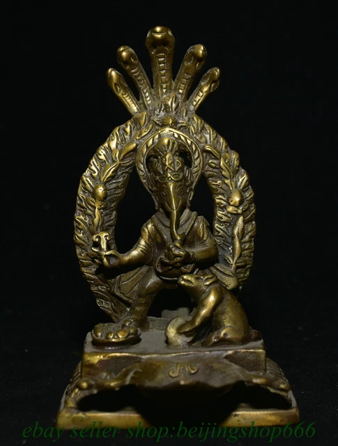 5.2" Old Chinese Bronze Ganesh Lord Ganesha Elephant God Buddha Statue Sculpture