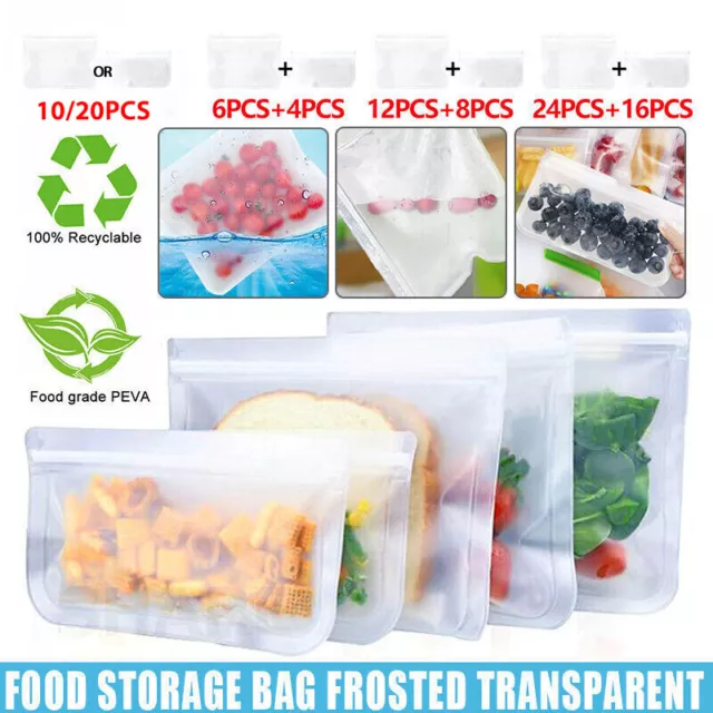 10-40PCS PEVA Silicone Food Storage Bags Reusable Zip Lock Pouch Fresh Sealer AU