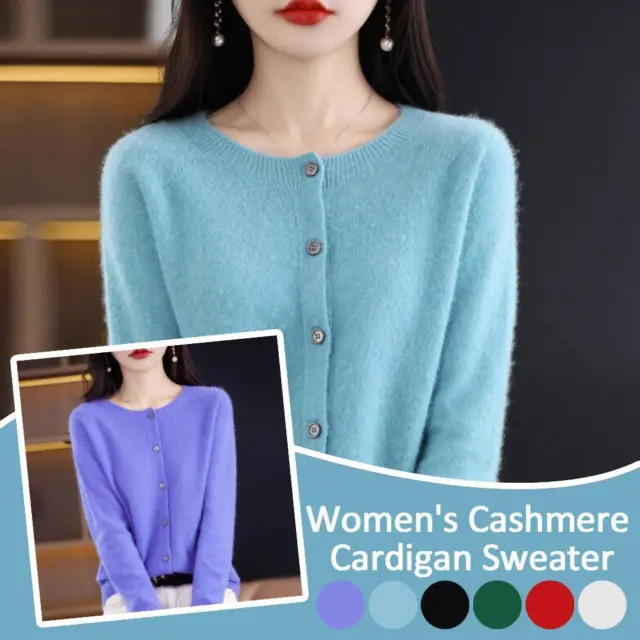 WOMEN'S CASHMERE CARDIGAN Sweater, Cashmere Button Front Long Sleeve ...