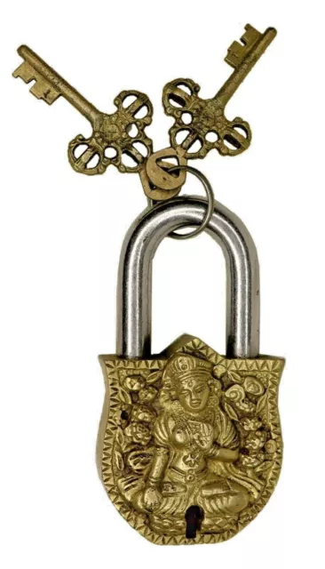 Tibetan Deity Tara Engraved Door Lock Victorian Style Handcrafted Brass Padlock