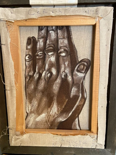 Technique mixte sur toile étude académique d'une main recto-verso 5