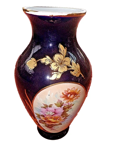 Gran Jarrón Porcelana Limoges-Bleu De Four-Peint Main-Danielp.morem-Décor Único