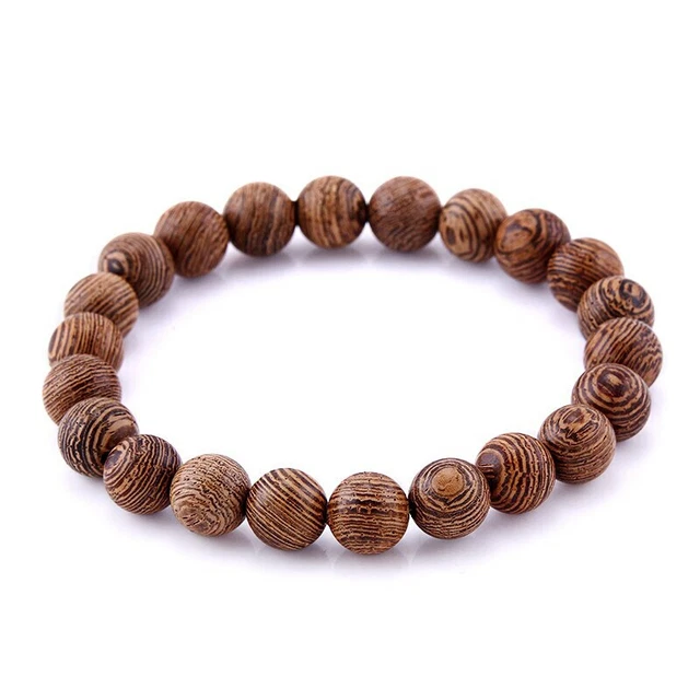 Bracelet Mala Rouge Foncé En Perles De Bois 8mm - Style Bohème, Fabrication Française