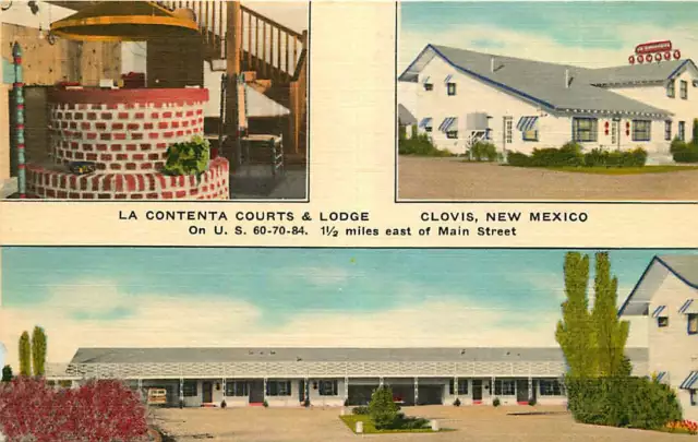 Linen Roadside Postcard La Contenta Courts & Lodge, Clovis, New Mexico ca 1940s