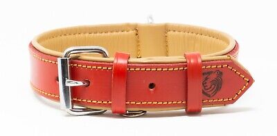 Riparo Genuine Leather Padded Dog Heavy Duty K-9 Adjustable Collar - Red