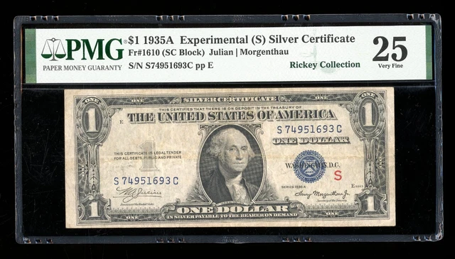 DBR 1935-A $1 Silver Experimental (S) Fr. 1610 PMG 25 Serial S74951693C