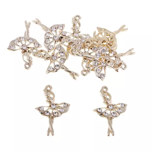 10 Pièces DIY Or Strass Ballet Dancer Fille Charms Pendentif DIY Bijoux