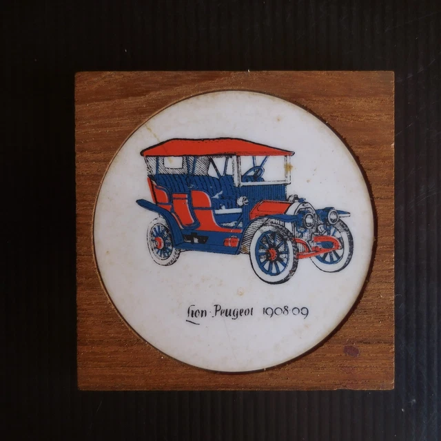 LION PEUGEOT 1908 1909 automobile ancienne dessous verre vintage France