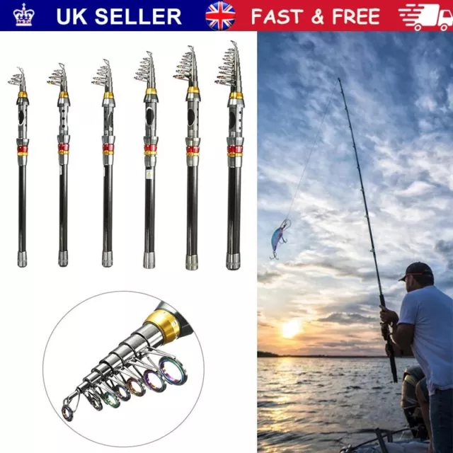 CARBON FIBER TELESCOPIC Fishing Rod Portable Travel Spinning Pole Sea  Freshwater £11.92 - PicClick UK