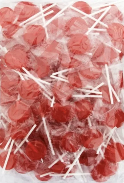 1kg FLAT LOLLIPOPS RED SMALL CIRCLE POPS BULK LOLLIES CANDY BUFFET 125 PIECES