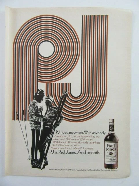 1969 PAUL JONES American Blended Whiskey Snow Skiers Magazine Print Ad