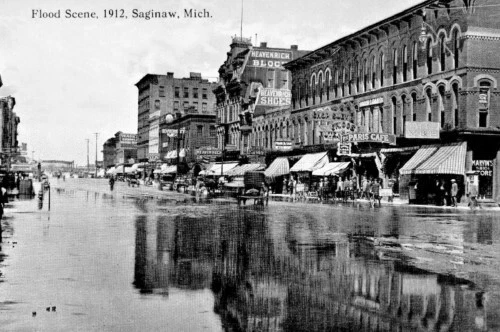 Street View Flood Saginaw Michigan MI Reprint Postcard