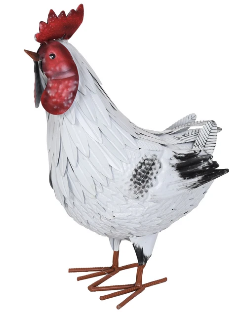 Gallo Henne Gallina Polli Metallo Giardino Figura Animale Statua Decorativa 47cm