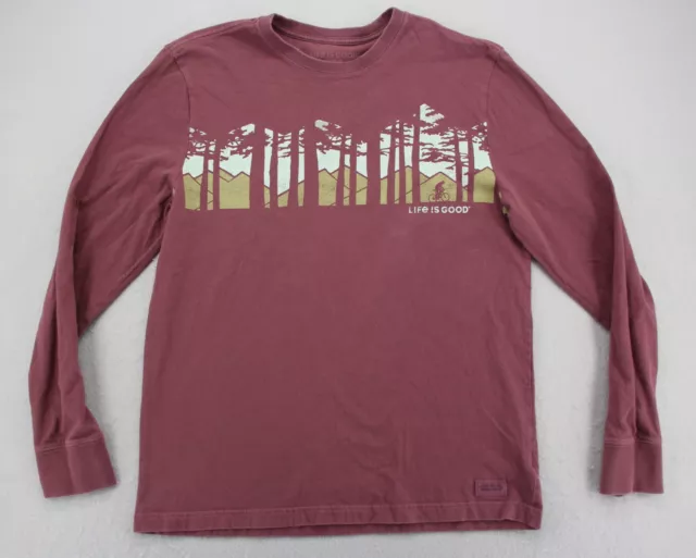 Life Is Good Crusher Tee T Shirt Men Medium Bike Cycling Mountains Long Sleeve