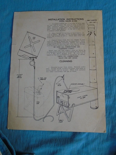 US Army Yukon Stove, M-1950, instruction sheet