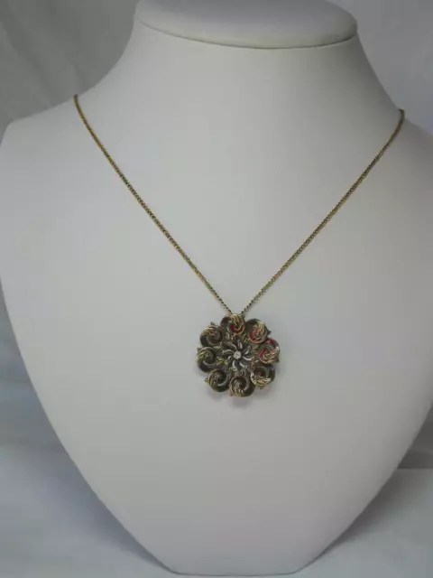 Diamond Enamel Pendant Charm Necklace 14K Gold OMC Victorian Art Nouveau c1900