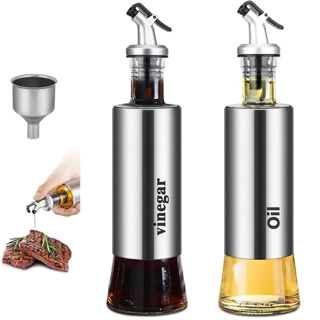 2PCS Olive Oil Bottle Dispenser with Drizzler Stainless Steel for Kitchen 300ml
