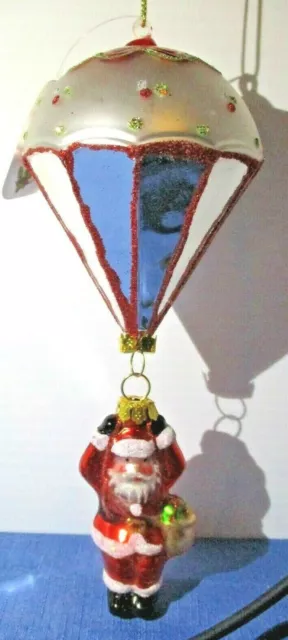 RAZ Imports 7" Santa In Parachute Hand Decorated Blown Glass Christmas Ornament