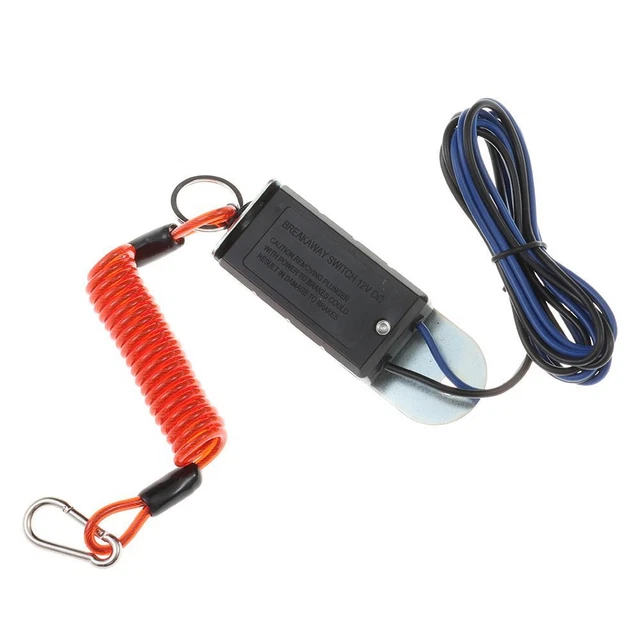 MECMO Trailer Breakaway Switch 5ft Brake Away Coiled Cable Large Carabiner, RV MECMO Trailer Breakaway Switch 5ft Brake Away Coiled Cable Large Carabiner, RV