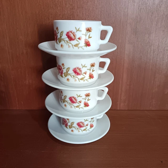 ARCOPAL * RONSARD * 6 tasses à café 7,5 x 6,5 cm + 6 soucoupes 12,5 cm