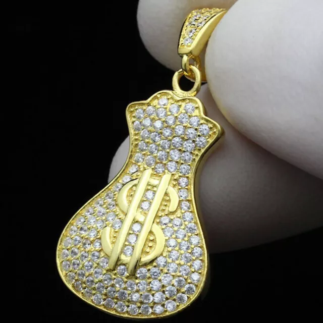 Hommes Femmes 925 Argent Véritable Moissanite Sac Pendentif 14K Plaqué or Jaune