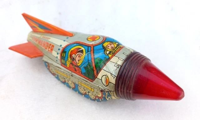 Vintage Fin Rouge Litho Double Decker Kiddy Express Boite Jouet, de Collection