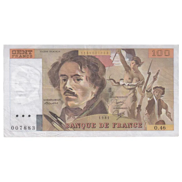 [#334235] France, 100 Francs, Delacroix, 1981, O.46, EF, Fayette:69.5, KM:154, b