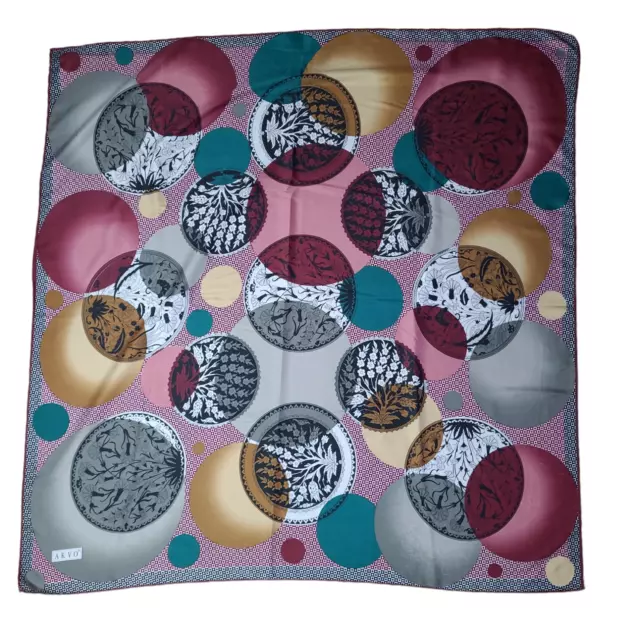 Akvo large 100% silk square scarf multicoloured vintage retro casual circles use