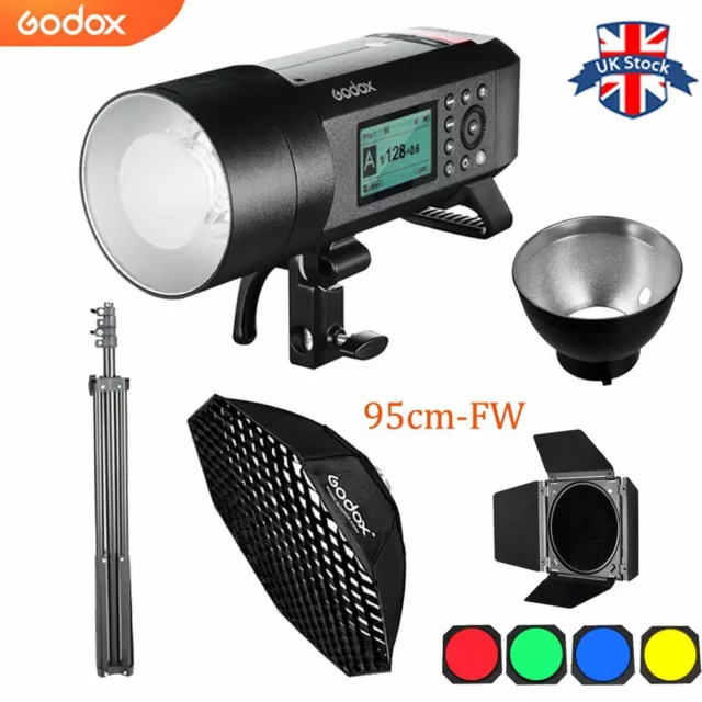 UK Godox AD400Pro 400Ws 2.4G TTL Flash+Barn Door+95cm Grid softbox+2M stand Kit