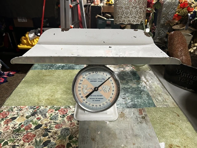 1950's Vintage WHITE American Family  Nursery Baby SCALE Metal White Blue Pink