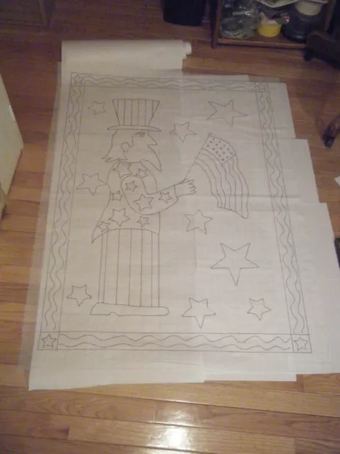 Primitive Uncle Sam rug hooking pattern on gridded trace material, backing ready