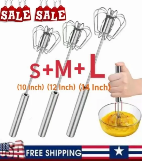 3× Manual Semi Automatic Whisk Egg Beater Mixer Stainless Steel Silver Stirrer