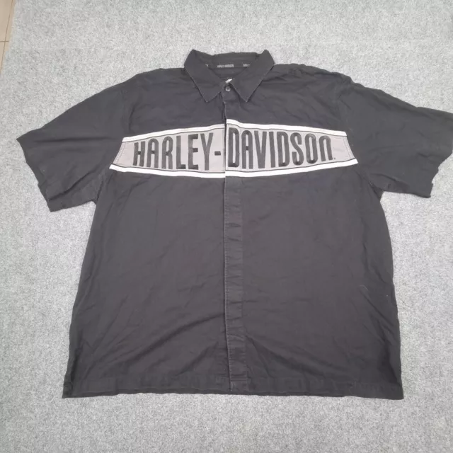 Harley Davidson Shirt Mens 2XLARGE black short sleeve button up casual size 2XL