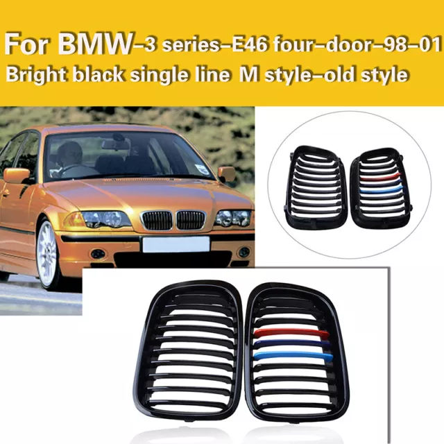 Black Gloss Double Bar Kidney Grills For BMW E46 Sedan / Touring 98-01 in  Grills - buy best tuning parts in  store