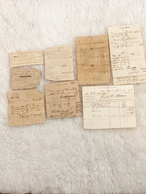 Antique Lot of 8 Late 1800s General Store & Cotton Receipts Paper Ephemera