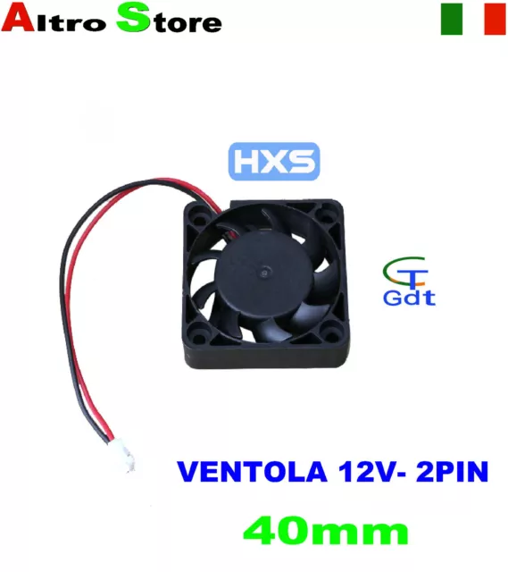 Ventola Raffreddamento PC 40 X 40 X 10 mm 12V 2 Perni Pin Arduino Raspberry  Nero