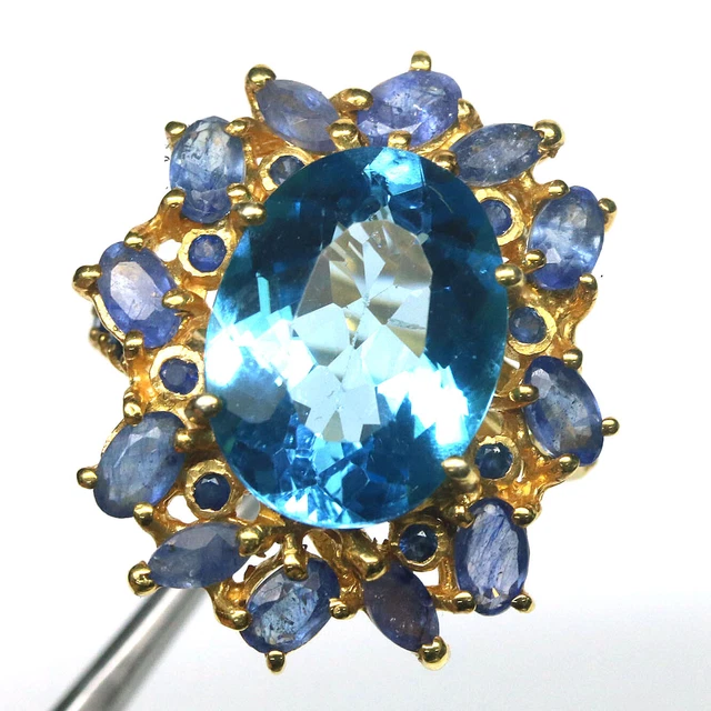 PIERRE PRÉCIEUSE TOPAZE Bleu Suisse & Saphir Bijoux Bague 925 Argent PIERRE PRÉCIEUSE TOPAZE Bleu Suisse & Saphir Bijoux Bague 925 Argent