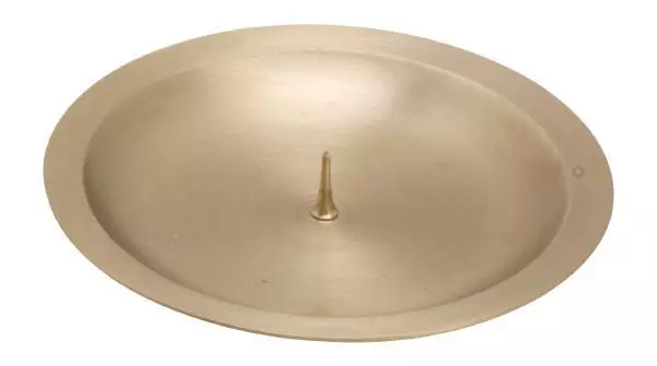 Kerzenteller mit Dorn, Dekoteller Messing matt gold für Kerzen Ø 10 cm