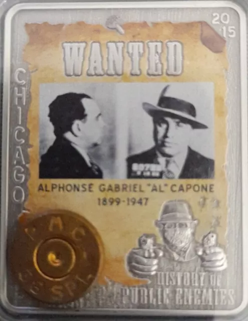 2015 STORIA DEI NEMICI PUBBLICI AL CAPONE BARRA ARGENTO 1oz 38 SPECIALE 1038 CONIATA