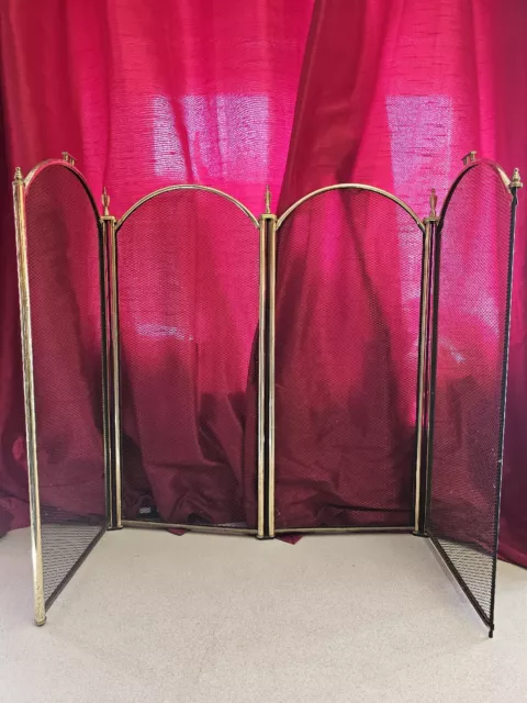 Antique Vintage Folding Fire Guard Screen Cover Brass Metal
