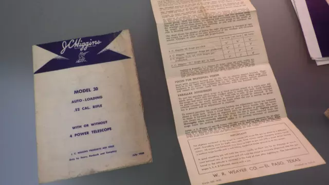 Vtg ORIGINAL 1950 JC Higgins Model 30 Rifle Owners Manual w/ Scope Instructions