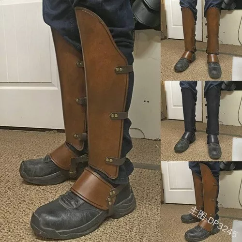 Medieval Larp Greaves Leg Leather Strap Wrap Armor Part Warrior Costume Boot Set