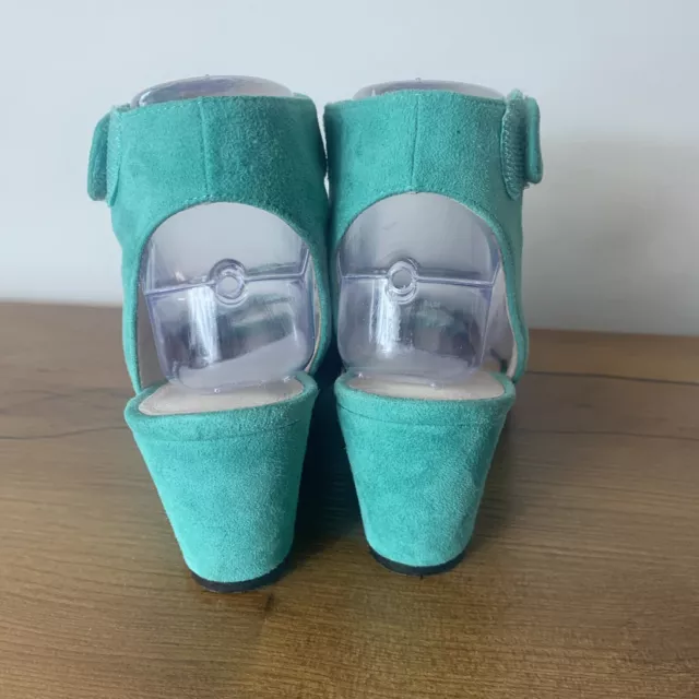 Sacha London Women's Teal Aqua Suede Peep Toe Wedge Heel Shoe Size 6 3
