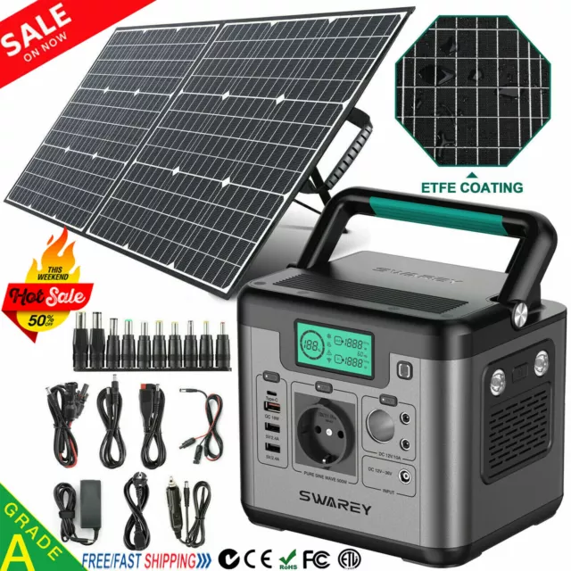 1500W/1000W/500W Solar Generator 725,76Wh/518Wh Power Station W/ 100W Solarpanel 2