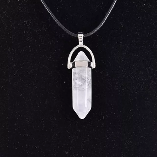 Natural Clear Quartz Crystal Hexagonal Gem Pendant  Reiki Point Necklace Chakra