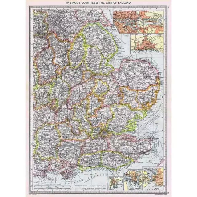 Antique Map 1906 - East England inset Hull Docks, Southampton-Harmsworth Atlas